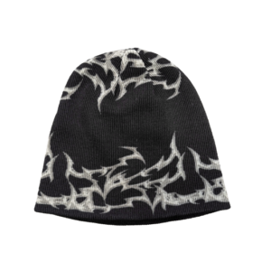 BLACK GREY ORNAMENTS BEANIE