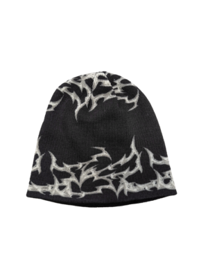 BLACK GREY ORNAMENTS BEANIE