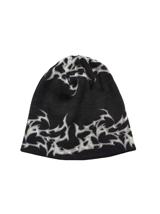 BLACK GREY ORNAMENTS BEANIE
