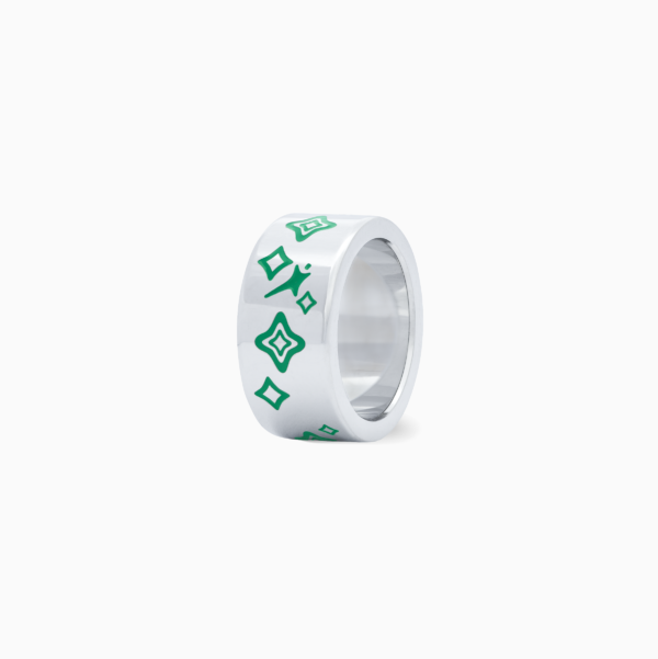 BAGUE_LV_VERTE-1.png Stars & flowers band argentée - Vert