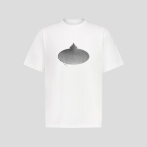 White Cotton Short-Sleeved Tee Metallic Print