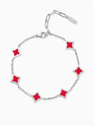 Bracelet Flower câble Argenté - Motif Rouge