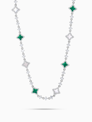 Chaîne Flower Tennis Argentée - Motif Blanc & Vert