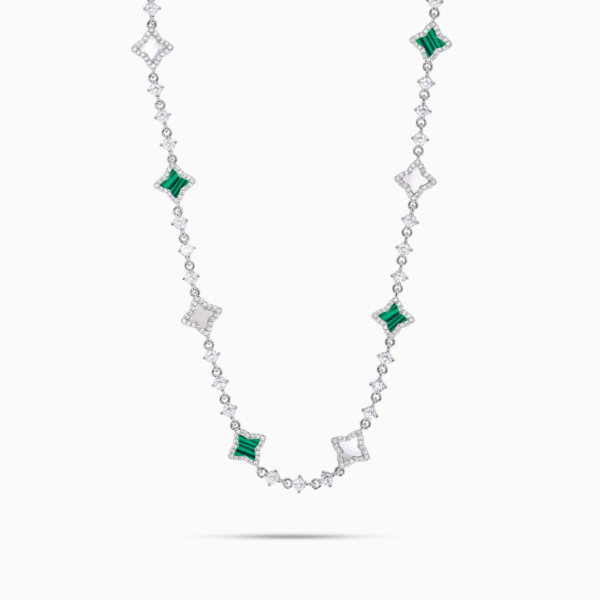 Chaîne Flower Tennis Argentée - Motif Blanc & Vert – Make it Shine