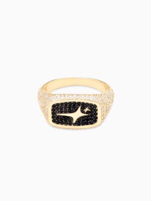 Iced Rectangle signet ring dorée