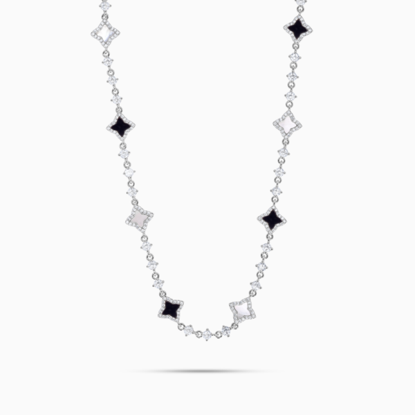 Chaîne Flower Tennis Argentée - Motif Blanc & Noir – Make it Shine