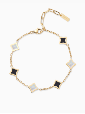 Bracelet Flower câble Doré - Motif Blanc & Noir