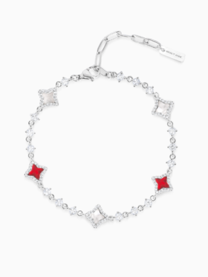Bracelet Flower Tennis Argenté - Motif Blanc & Rouge
