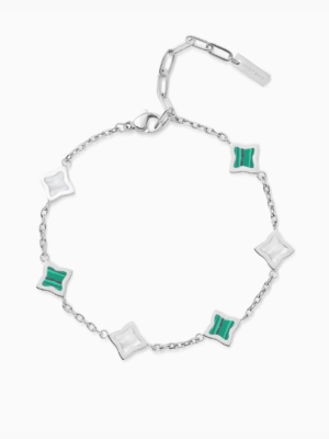Bracelet Flower câble Argenté - Motif Blanc & Vert
