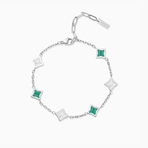 Bracelet Flower câble Argenté - Motif Blanc & Vert