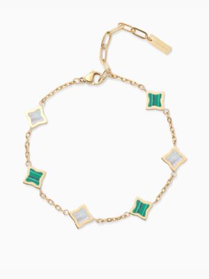 Bracelet Flower câble Doré - Motif Blanc & Vert