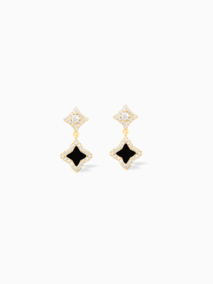 Stars & Flowers earrings dorées - Motif noir