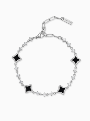 Bracelet Flower Tennis Argenté - Motif Noir