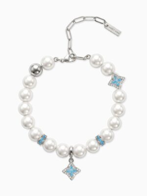 Bracelet Flower Pearl Argenté - Pierres Bleues