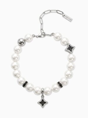 Bracelet Flower Pearl Argenté - Pierres Noires