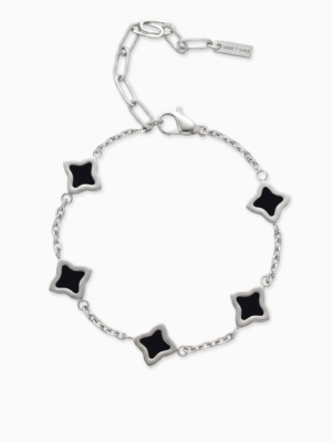 Bracelet Flower câble Argenté - Motif Noir