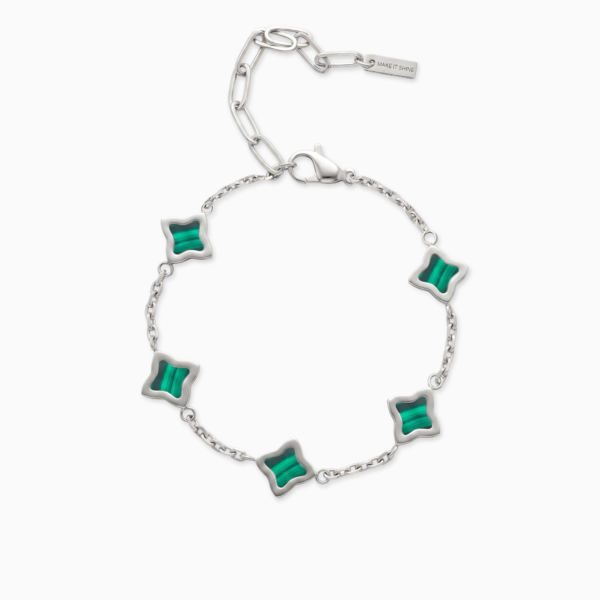 Bracelet Flower câble Argenté - Motif Vert