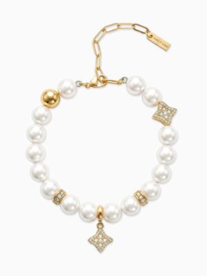 Bracelet Flower Pearl Doré - Pierres Blanches
