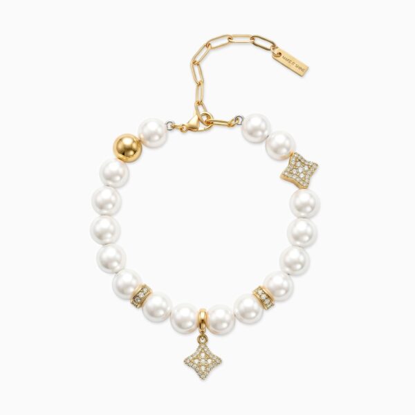 Bracelet Flower Pearl Doré - Pierres Blanches