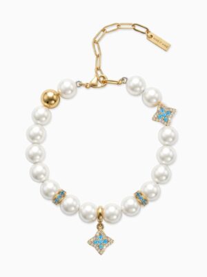 Bracelet Flower Pearl Doré - Pierres Bleues