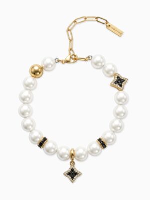 Bracelet Flower Pearl Doré - Pierres Noires