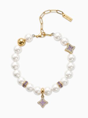 Bracelet Flower Pearl Doré - Pierres Violettes