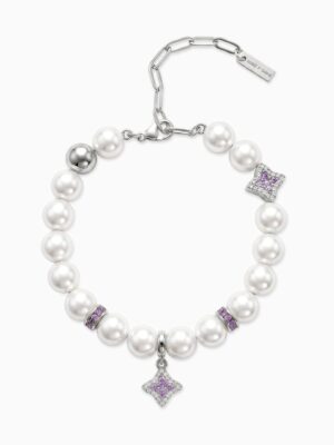Bracelet Flower Pearl Argenté - Pierres Violettes