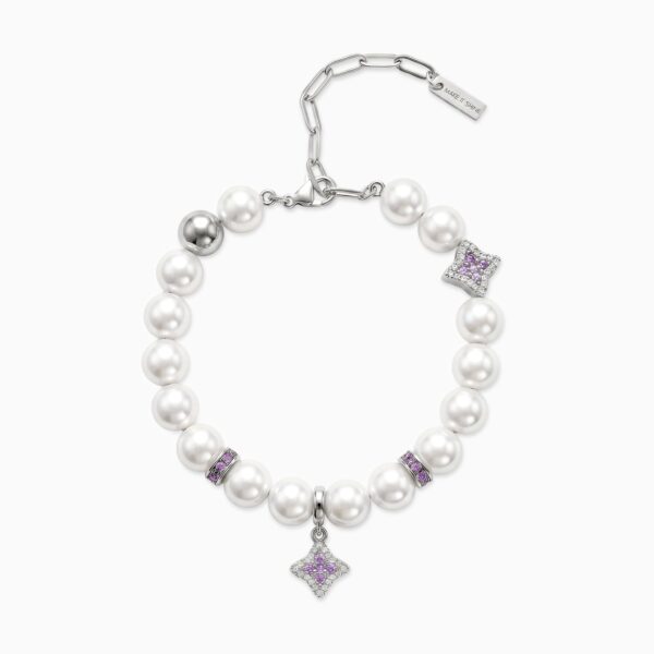 Bracelet Flower Pearl Argenté - Pierres Violettes