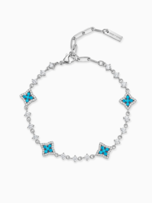 Bracelet Flower Tennis Argenté - Pierres bleues