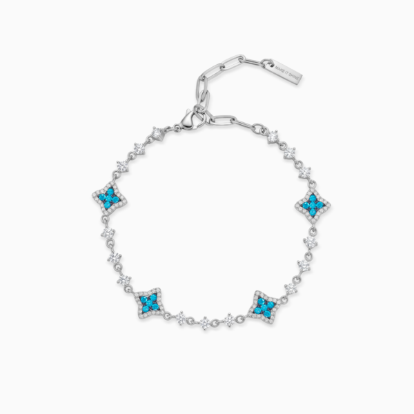 Bracelet Flower Tennis Argenté - Pierres bleues