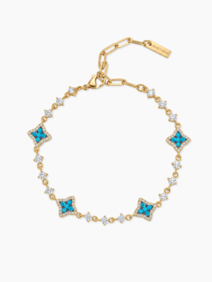 Bracelet Flower Tennis Doré - Pierres bleues
