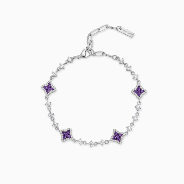 Bracelet Flower Tennis Argenté - Pierres violettes – Make it Shine