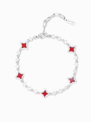 Bracelet Flower Tennis Argenté - Motif Rouge