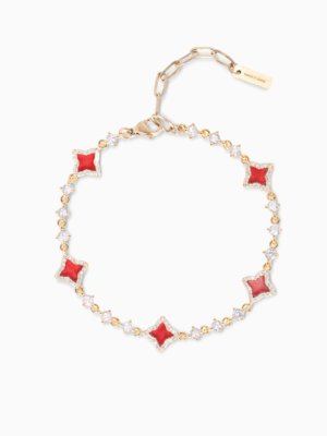 Bracelet Flower Tennis Doré - Motif Rouge
