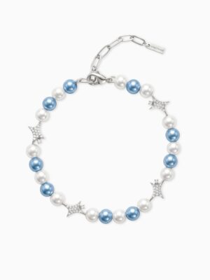 Bracelet perlé Signature Argenté - Blanc et Bleu