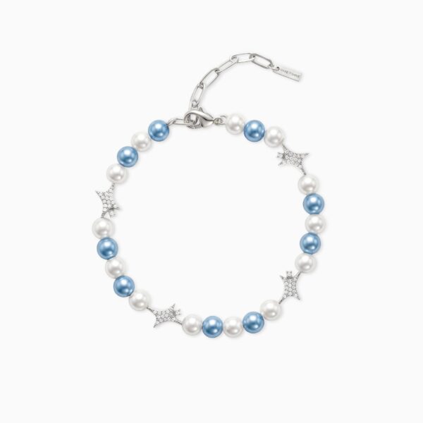 Bracelet perlé Signature Argenté - Blanc et Bleu