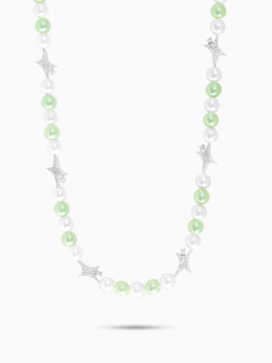 Chaîne perlée Signature Argentée - Blanc et Vert