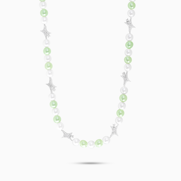 Chaîne perlée Signature Argentée - Blanc et Vert – Make it Shine