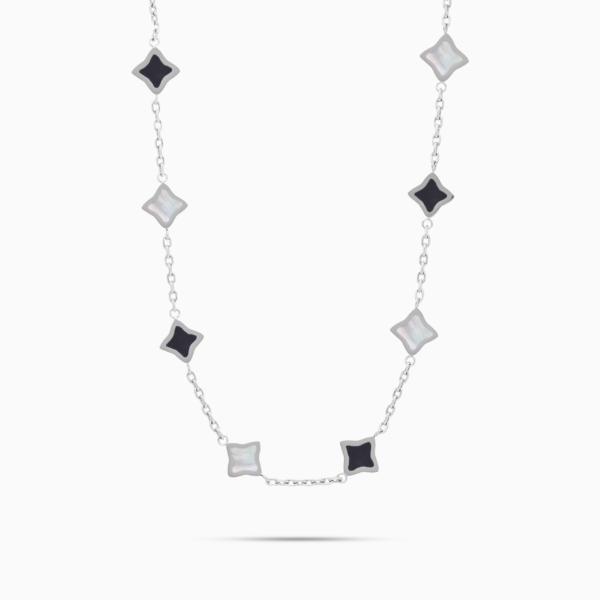 Chaîne Flower câble Argentée - Motif Blanc & Noir