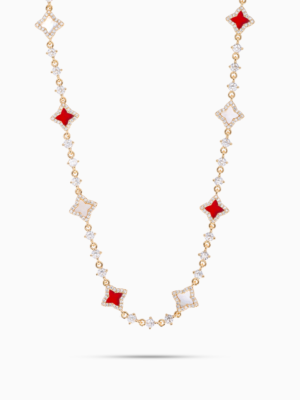 Chaîne Flower Tennis Dorée - Motif Blanc & Rouge