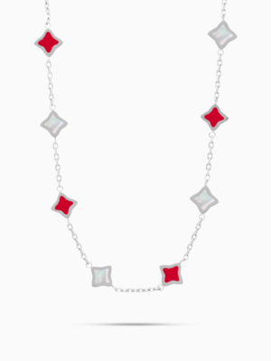 Chaîne Flower câble Argentée - Motif Blanc & Rouge