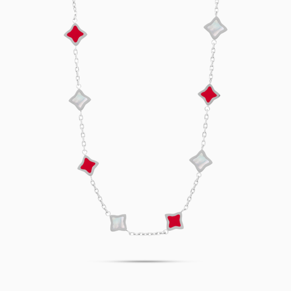 Chaîne Flower câble Argentée - Motif Blanc & Rouge