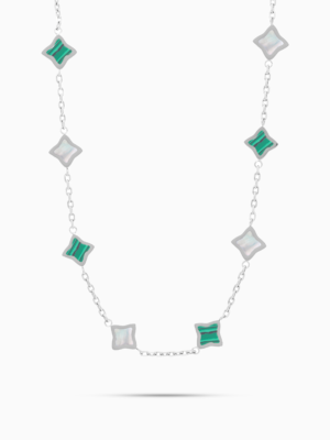 Chaîne Flower câble Argentée - Motif Blanc & Vert