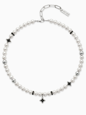 Chaîne Flower Pearl Argentée - Pierres Noires