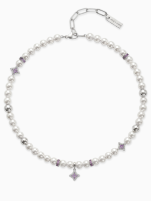 Chaîne Flower Pearl Argentée - Pierres Violettes