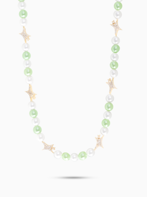 Chaîne perlée Signature Dorée - Blanc et Vert