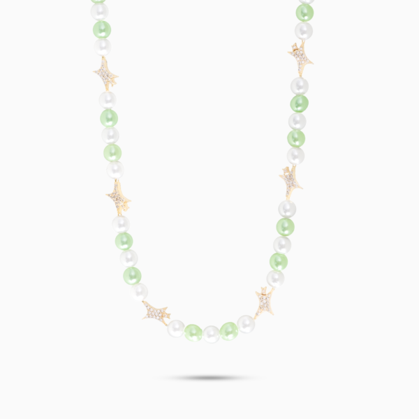 Chaîne perlée Signature Dorée - Blanc et Vert