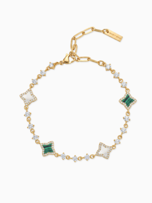 Bracelet Flower Tennis Doré - Motif Blanc & Vert
