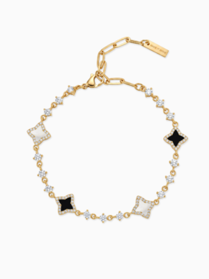 Bracelet Flower Tennis Doré - Motif Blanc & Noir
