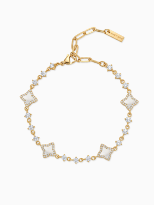 Bracelet Flower Tennis Doré - Motif Blanc